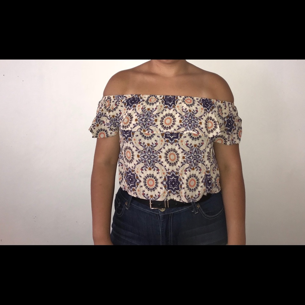 Tan off the shoulder crop top